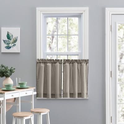 Wide Width Stacey Curtain Tailored Tier Pair by Ellis Curtains in Grey (Size 56" W 36" L)