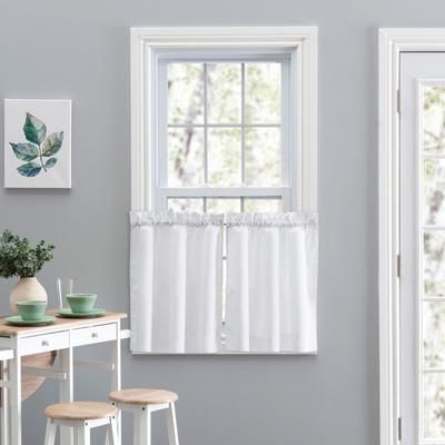 Wide Width Stacey Curtain Tailored Tier Pair by Ellis Curtains in White (Size 56" W 36" L)