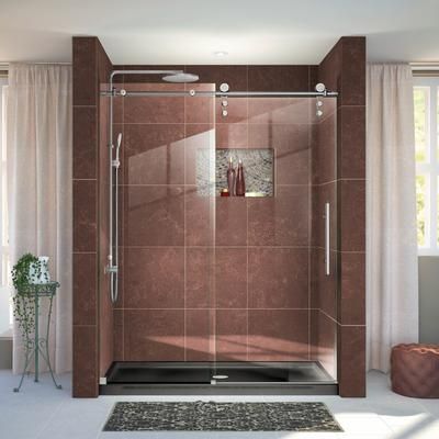 Dreamline DreamLine Enigma-Z 56 - 60 inch W x 76 inch H Frameless Sliding Shower Door in Brushed Stainless Steel SHDR-6260760-07