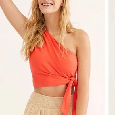 Free People Tops | Hp Free People Carmen One Shoulder Top In Hot Pimento Size Large | Color: Orange | Size: L