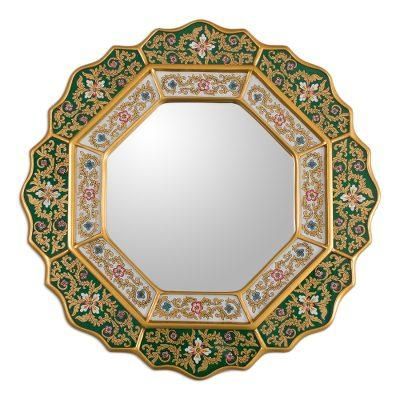Mirror, 'Green Star' - Reverse Painted Glass Wall Mirror
