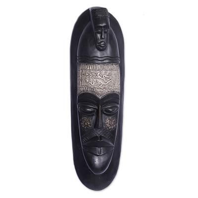 Ashanti wood mask, 'Festive Wisdom' - Hand Carved Wood Mask
