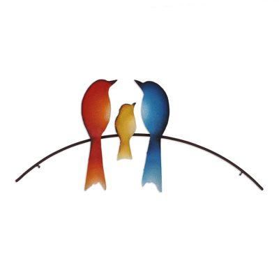 Bird Family,'Steel Wall Sculpture of Three Birds from Mexico'