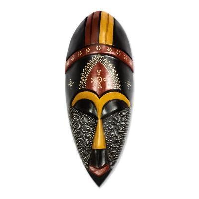 Face of Greatness,'Colorful Aluminum Accented African Wood Mask from Ghana'