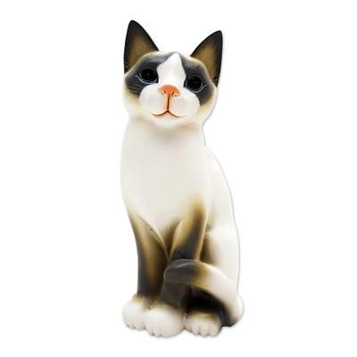 Wood statuette, 'Blue Eyed Kitten'