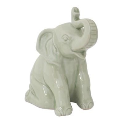 'Green Elephant Welcome' - Celadon Ceramic Figurine