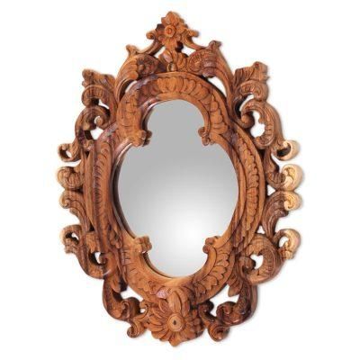 Wood wall mirror, 'Mataram Rococo'