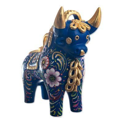 Big Pucará Bull in Blue,'Handmade Ceramic Bull Sculpture'