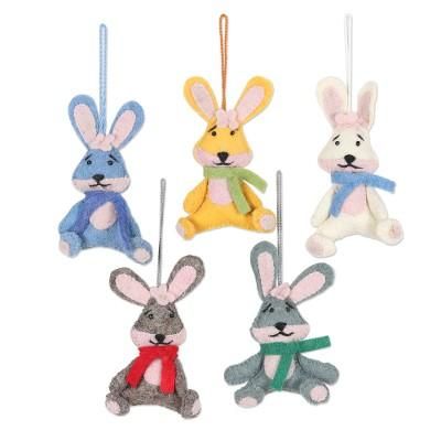 Bunny Greetings,'Assorted Felt Bunny Ornaments (Set of 5)'