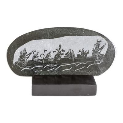 Maya Canoe Journey,'Maya Museum Replica Green Jade Plaque and Stand'