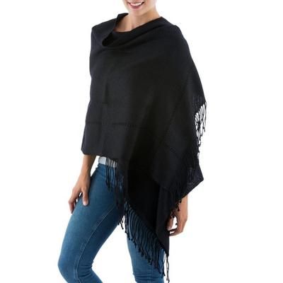 Timeless in Black,'Black Baby Alpaca Handwoven Peruvian Shawl'