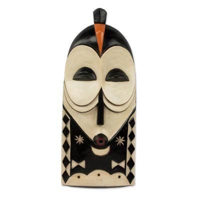 Yaka Rites,'Artisan Crafted Congolese African Mask in Brown and White'