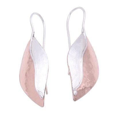 Rose Autumn Leaves,'Leaf-Shaped Drop Earrings with Rose Gold Accents'