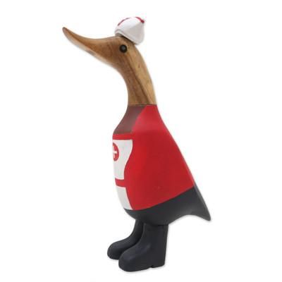 'Hand-Crafted Bamboo Root and Teak Wood Nurse Duck Figurine'