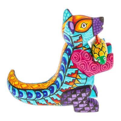 Turquoise River Days,'Handcrafted Turquoise Copal Wood Otter and Fish Figurine'