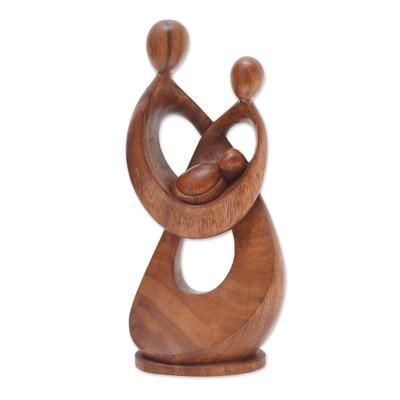 New Chapter,'Hand-Carved Semi-Abstract Suar Wood Family Sculpture'