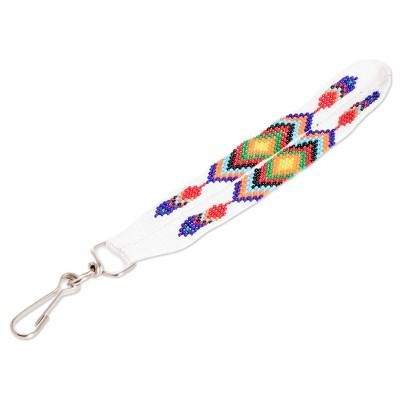 Key to Elegance,'Handcrafted Geometric Glass Beaded Keychain in White'