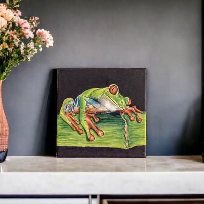 'Eco-Friendly Acrylic on Canvas Realistic Frog Painting'