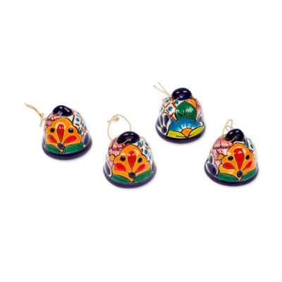 Talavera Bells,'Bell-Shaped Talavera-Style Ceramic Ornaments (Pair)'