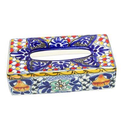 Cobalt Flowers,'Colorful Ceramic Tissue Box Cover'