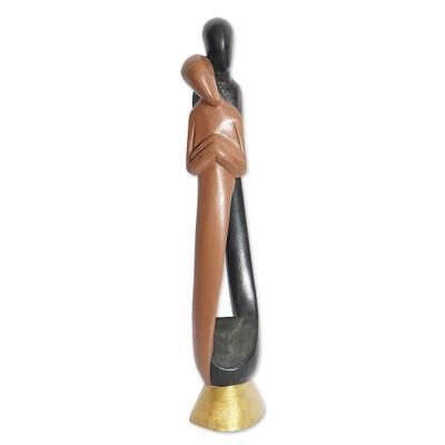 Ghanaian Lovers,'Hand-Painted Romantic Sese Wood Sculpture of Couple'