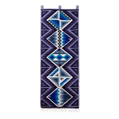 Cool Inca Symmetry,'Geometric Handwoven Inca Wool Tapestry in Cool Palette'