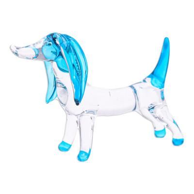 Peace Dachshund,'Handblown Light Blue Glass Dachshund Dog Figurine'