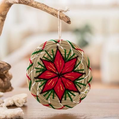 'Handmade Star-Themed Red and Green Natural Fiber Ornament'