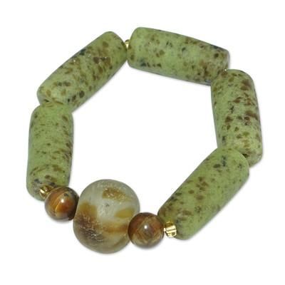 Green Honor,'Handcrafted Green Recycled Glass and Agate Beaded Bracelet'