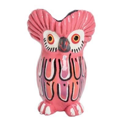 'Ceramic Owl Figurine in Pink Hand-Painted in Guatemala'