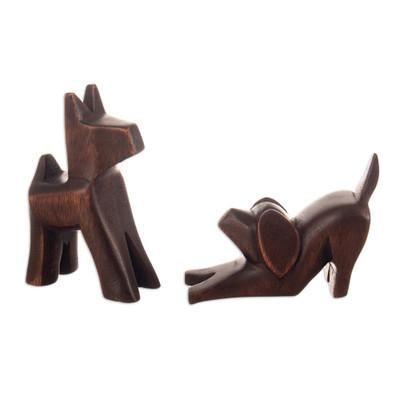 'Set of 2 Handmade Minimalist Dog-Themed Cedarwood Figurines'
