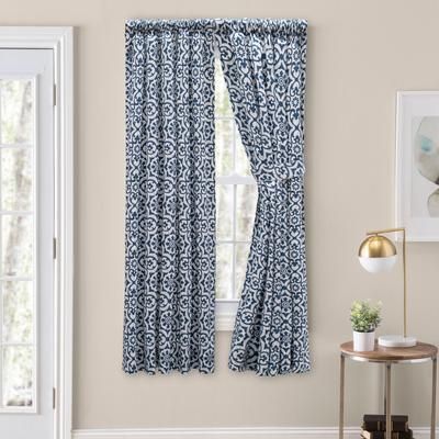 Athens Rod Pocket Pairs by Ellis Curtains in Navy (Size 100"W 96" L)