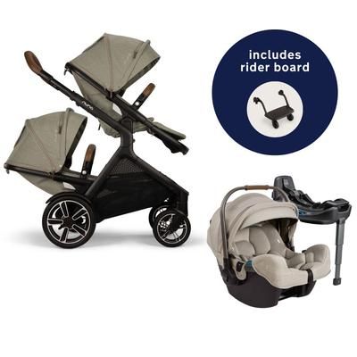 Nuna DEMI Next Double Stroller with Rider Board + PIPA RX Travel System Bundle - Hazelwood