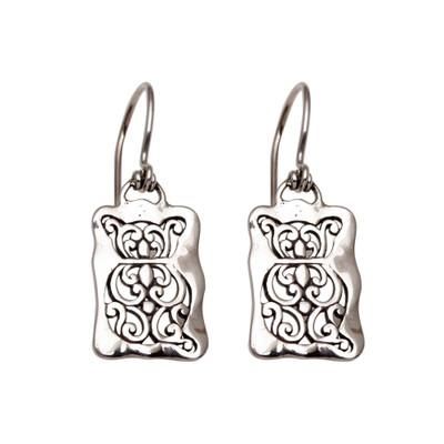 Cat Swirls,'Cat Motif Sterling Silver Dangle Earrings from Bali'