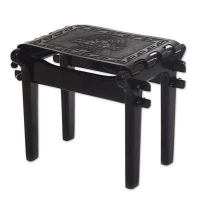 Tornillo wood and leather stool, 'Nobility'