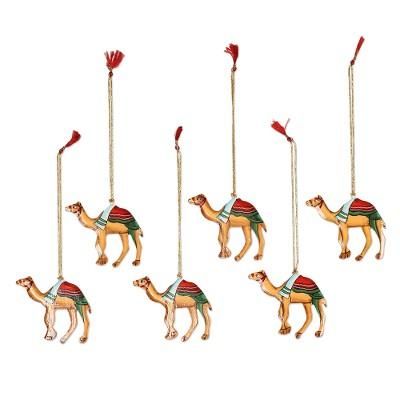 Christmas Camels,'Artisan Crafted Wood Camel Ornaments (Set of 6)'