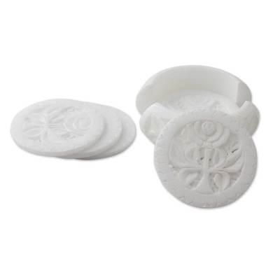 Marble coasters, 'White Agra Lily' (set of 6)