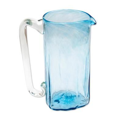 Blue Mist,'Blue Blown Glass Pitcher 23 oz Artisan Crafted Serveware'