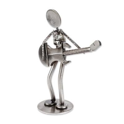 Electric Guitarist,'Upcycled Metal Auto Part Guitarrist Sculpture from Mexico'