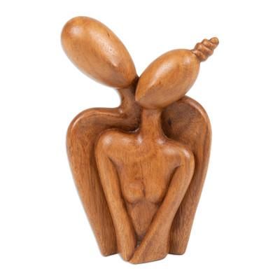 'Abstract Wood Sculpture of Couple Hand-Carved in Bali'
