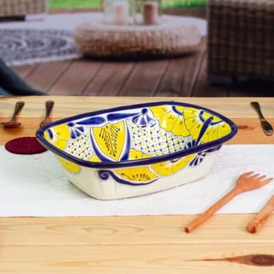 Yellow Blooms,'Mexican Talavera Style Ceramic Serving Bowl with Flowers'