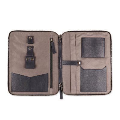 Ultimate Organization,'Handcrafted Navy Blue Leather Traveling Office Case'