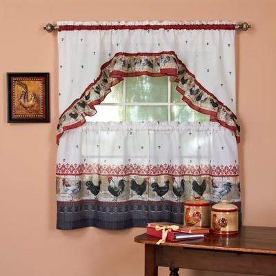 Wide Width Rooster Printed Tier & Swag Set by BrylaneHome in Multi (Size 57" W 36" L)