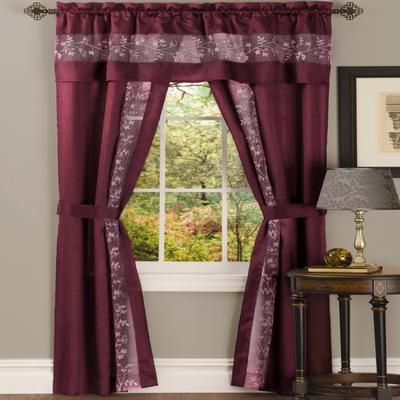 Wide Width Fairfield 5 Piece Window Set by BrylaneHome in Burgundy (Size 55" W 63" L)
