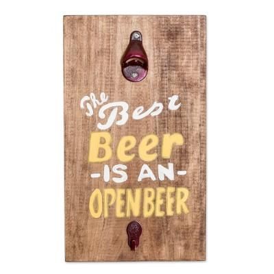 The Best Beer,'Hand-Painted Wood Wall Art and Mounted Bottle Opener'