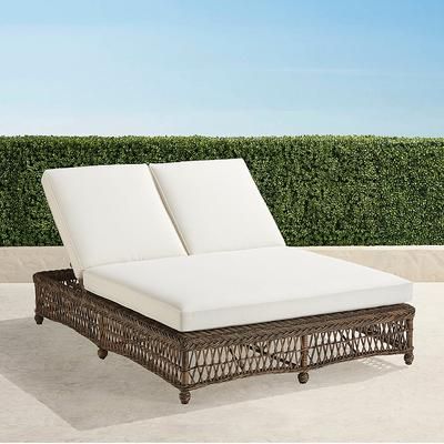 Hampton Double Chaise in Driftwood Wicker - Standard, Rain Sailcloth Salt - Frontgate