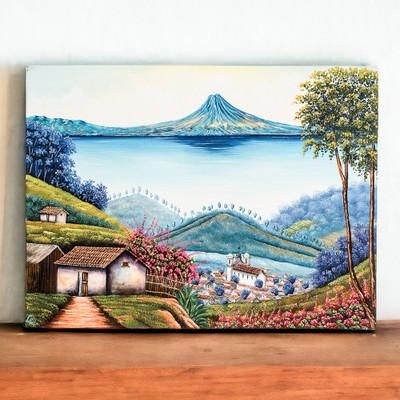 Lake View,'Signed Impressionist Oil Lake Scape Painting from Guatemala'