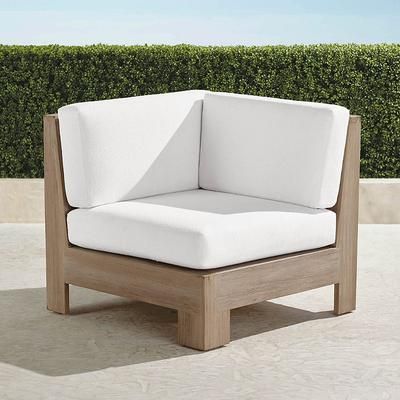 St. Kitts Modular Seating Collection in Weathered Teak - Corner Chair, Standard, Vista Boucle Glacier - Frontgate