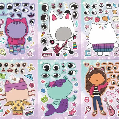 6 feuilles Gabby's Dollhouse faire un visage Puzzle autocollants dessin animé Parent-enfant interactif Puzzle Ledger bricolage visage autocollants