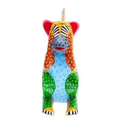 Astonished Monkey,'Wood Monkey Alebrije Figurine Painted in Green and Yellow'